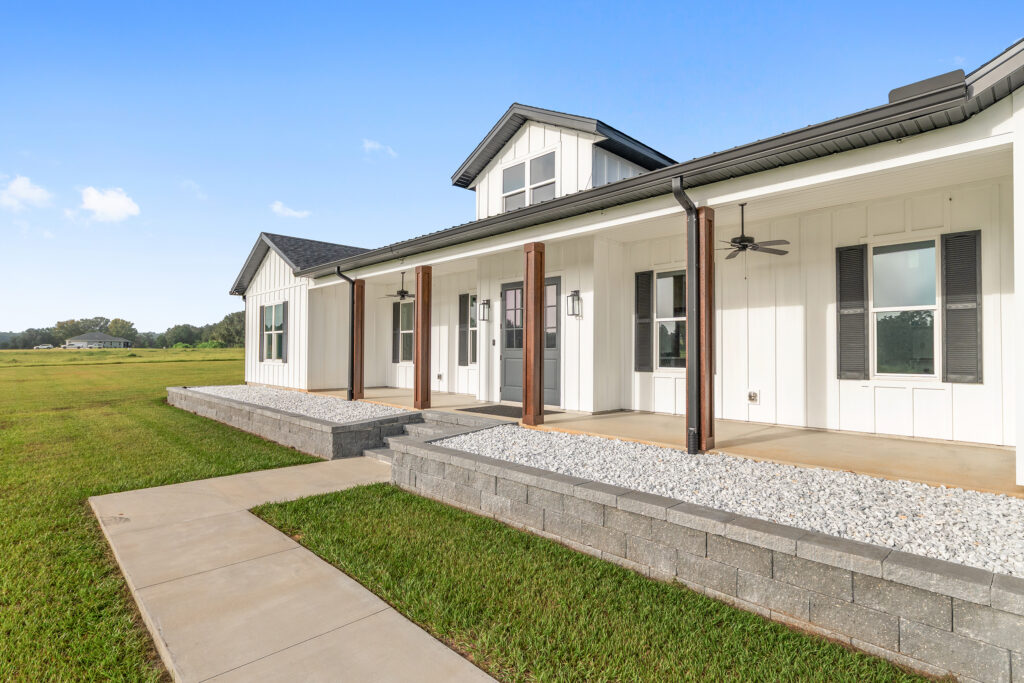 White home with long front walkway