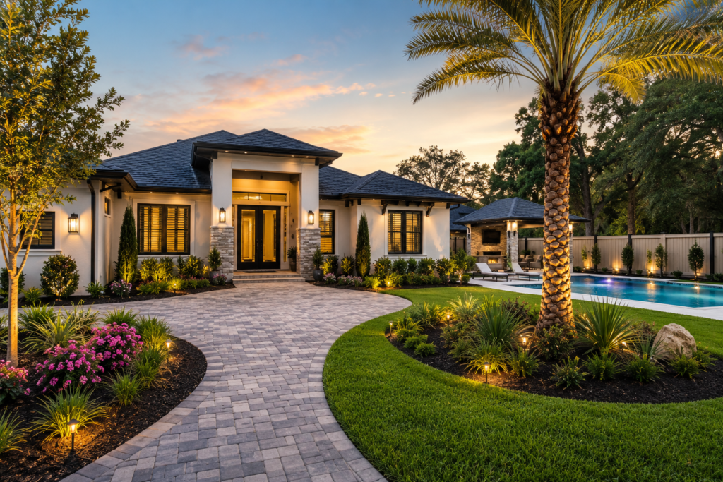 curb appeal Ocala FL with pool fencing landscaping and outdoor living